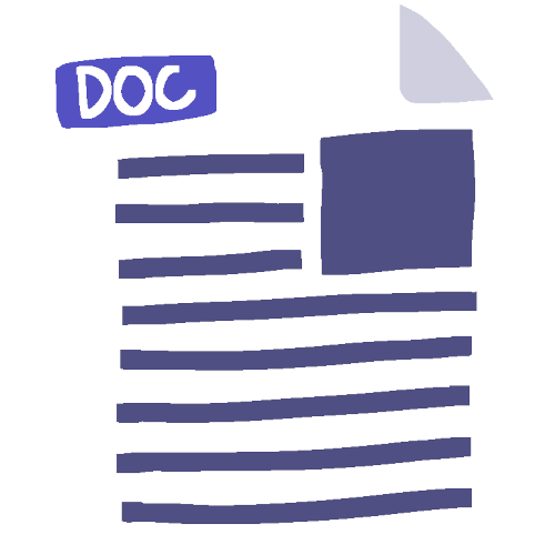 a blue-tinted white piece of paper with text and the silhouette of an image on it, with a blue label saying 'DOC' in the top left.